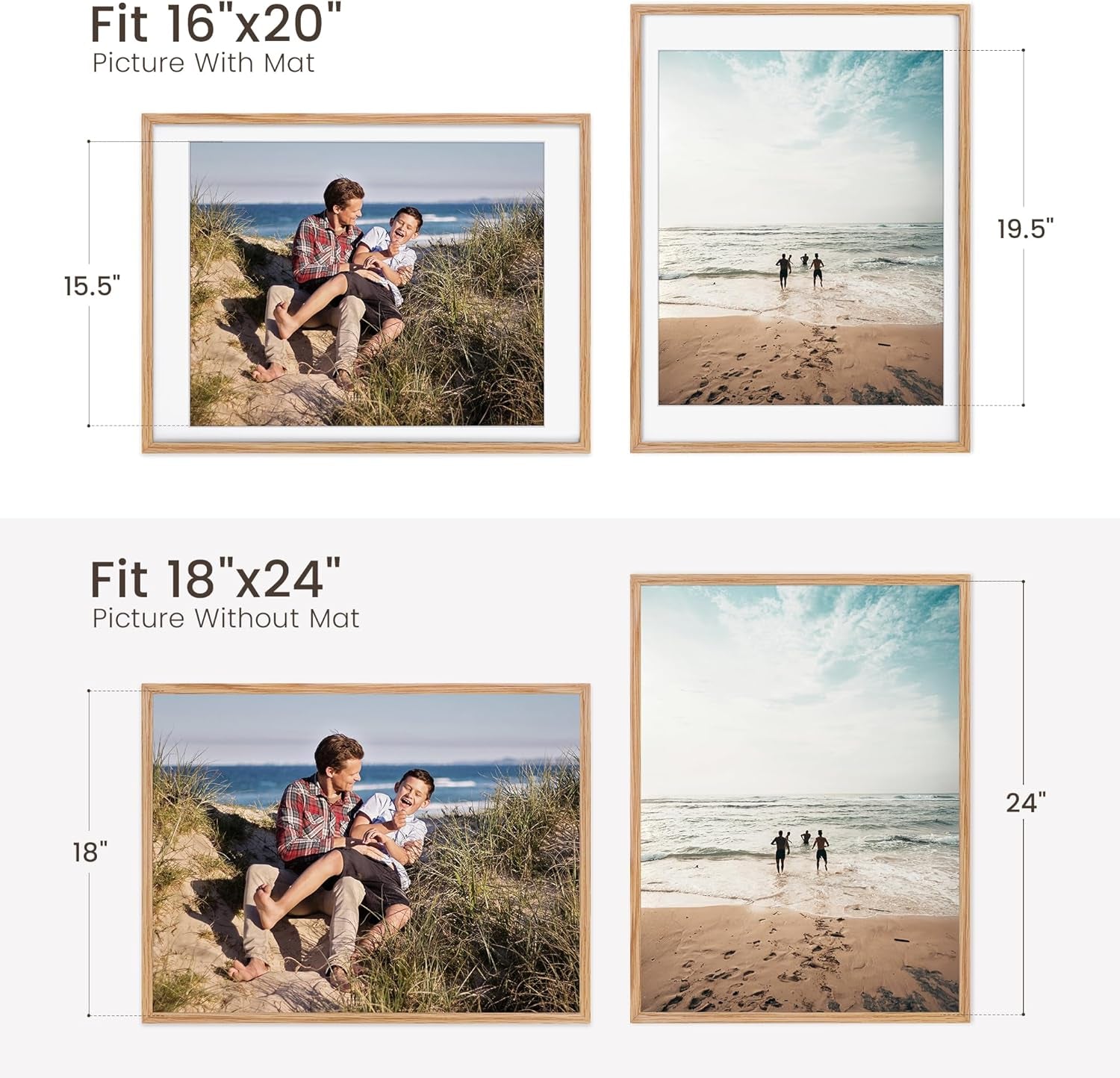 18X24 Picture Frame for Wall,Premium Solid Oak Wood Poster Frames Mat for 16X20 Picture & Tempered Glass-18X24 Frame for Wall Art Photo and Prints,Tabletop Display Family Picture-Natural Oak 2 Pack