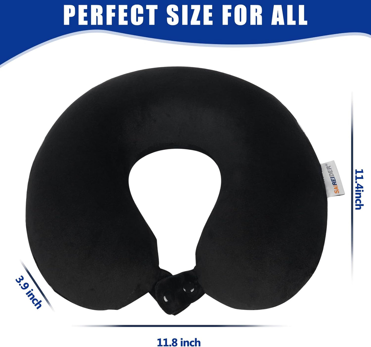 Travel Pillow 100% Pure Memory Foam Travel Neck Pillow, Airplane Pillow for Traveling、Car、Home、Office,Washable Cover(Black)