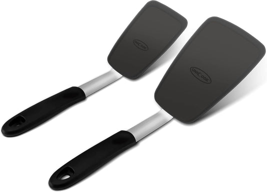 2 Pack Flexible Silicone Spatula, Turner, 600F Heat Resistant, Ideal for Flipping Eggs, Burgers, Crepes and More, Black