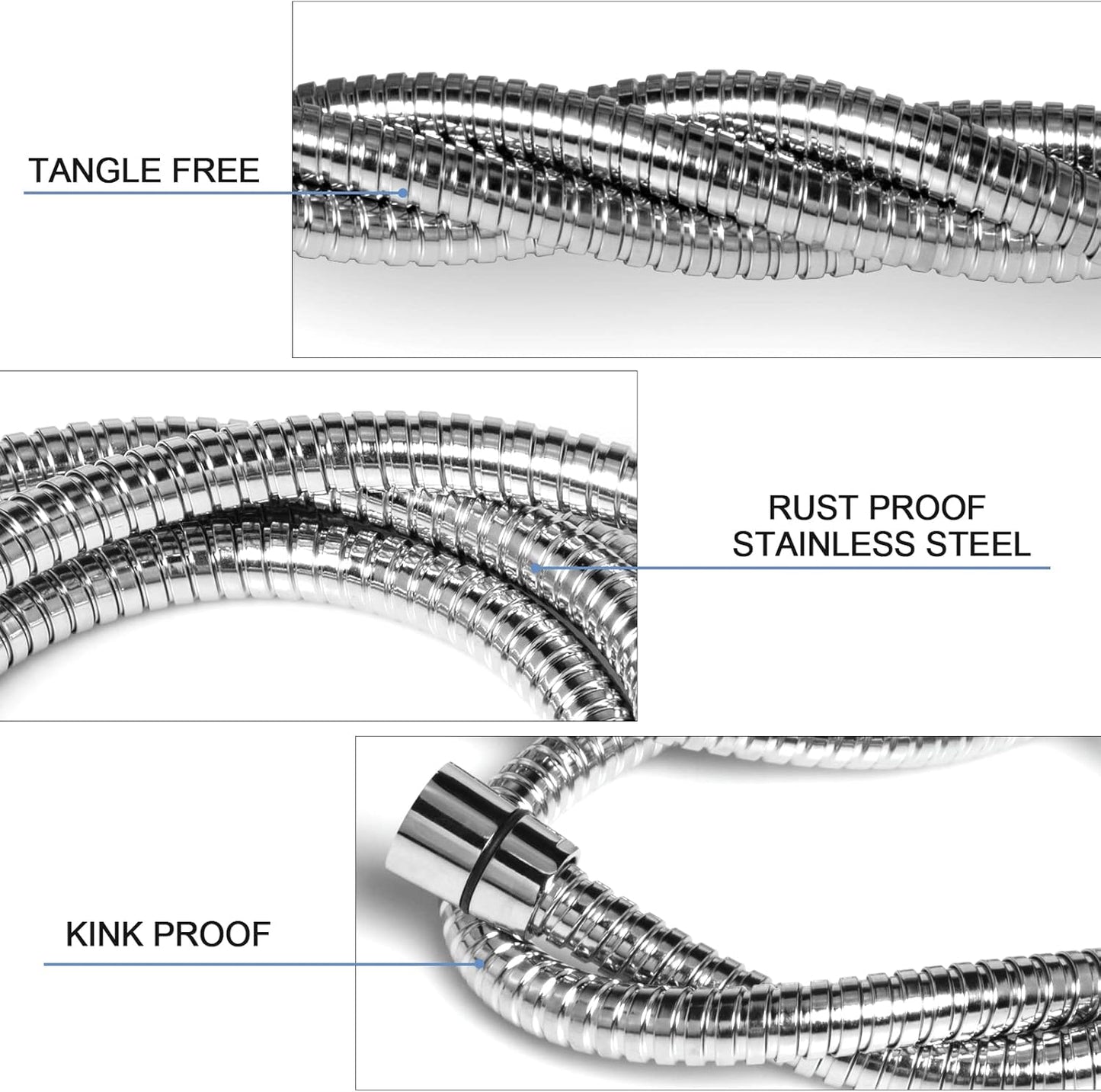 Shower Hose, 79 Inches Extra Long Stainless Steel Handheld Shower Head Hose with Brass Insert and Nut, Flexible, Chrome