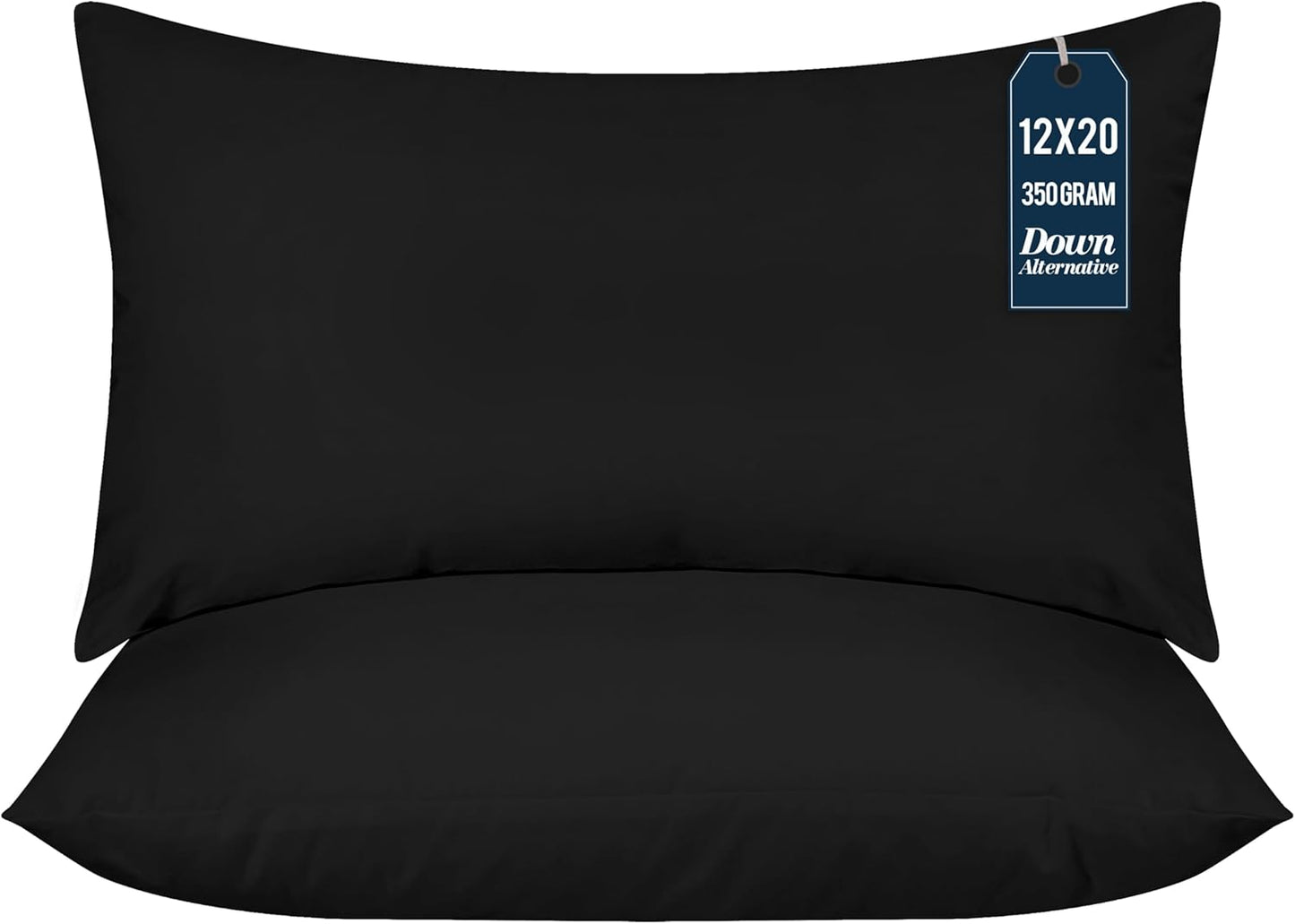 Throw Pillows (Pack of 2, Black), 12 X 20 Inches Indoor Decorative Pillow Insert for Sofa, Bed and Couch