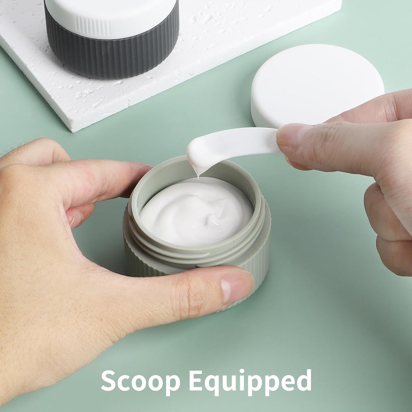 Travel Containers for Toiletries, TSA Approved 1.5 Oz Silicone Cream Jars, Leak-Proof Journey Containers, Trip Accessories with Lid for Cosmetic Face Hand 4 Pack White Lid - Desert Sage