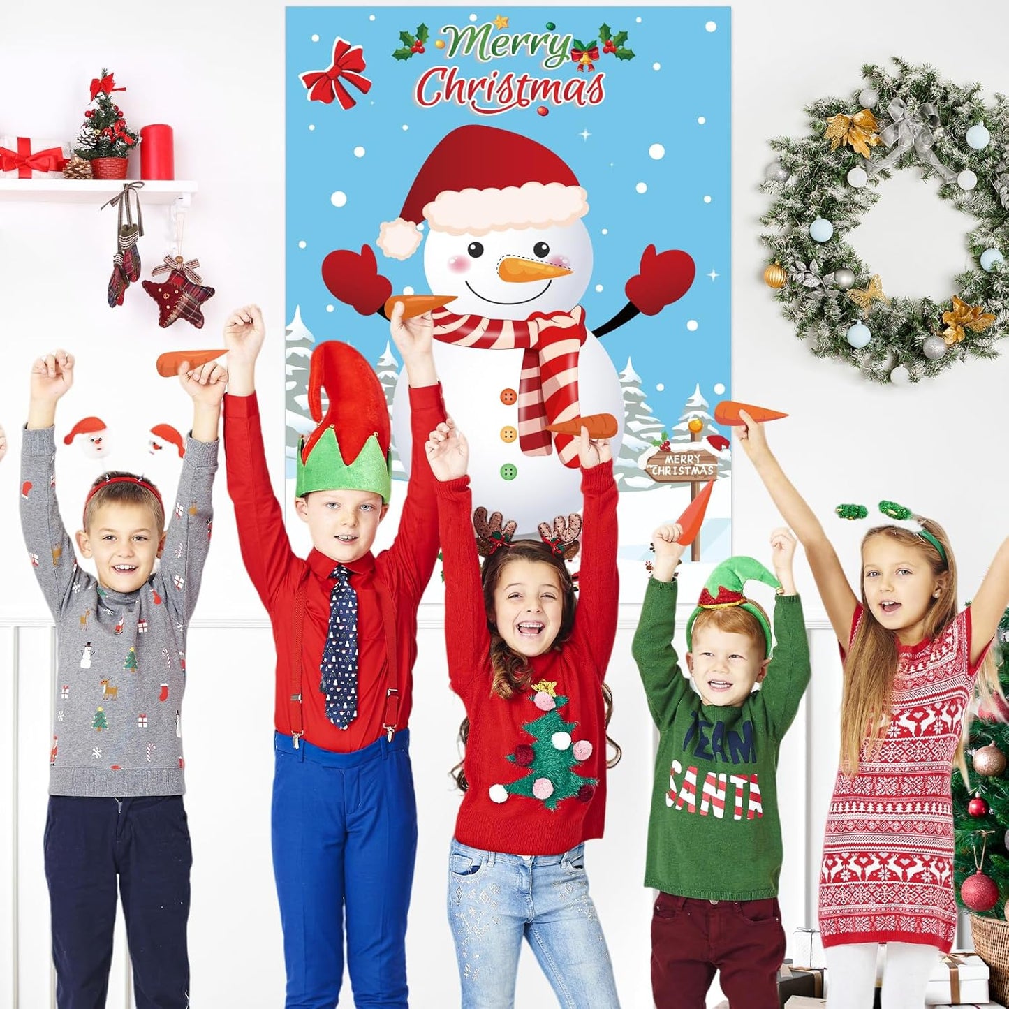 Pin the Nose on the Snowman Game, Christmas Games, Christmas Party Activities with 36 Pcs Nose Stickers and Blindfold for Kids, Adults, Family Holiday Fun