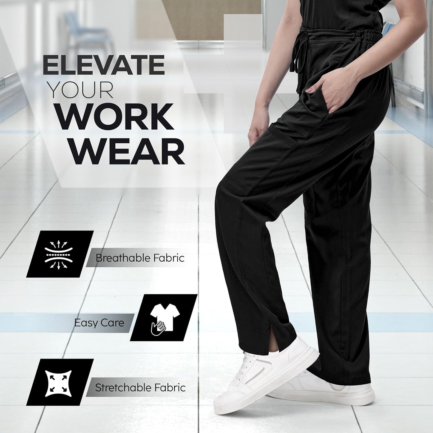 Scrub Pants for Women, Loose Fit, Drawstring, Soft Stretch