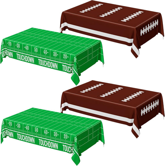 Football Party Supplies, Disposable Football Tablecloth, 4 PCS Table Cloth with 2 Styles, Touchdown Theme Tablecloths, Plastic Table Runner for Game Day Party Decorations