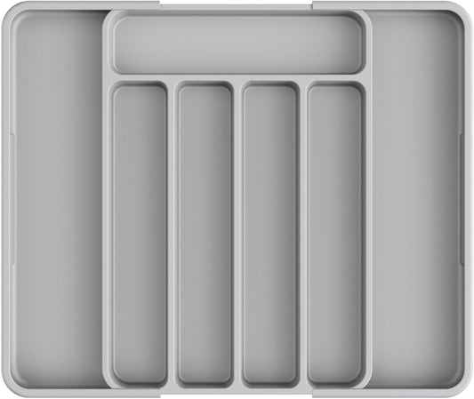Cutlery Drawer Organiser for Kitchen - Adjustable Cutlery Tray for Effortless Utensil Sorting, Versatile Kitchen Storage & Organisation Solution, 12.13" X 1.54" X 8.07"~13.90", Light Grey