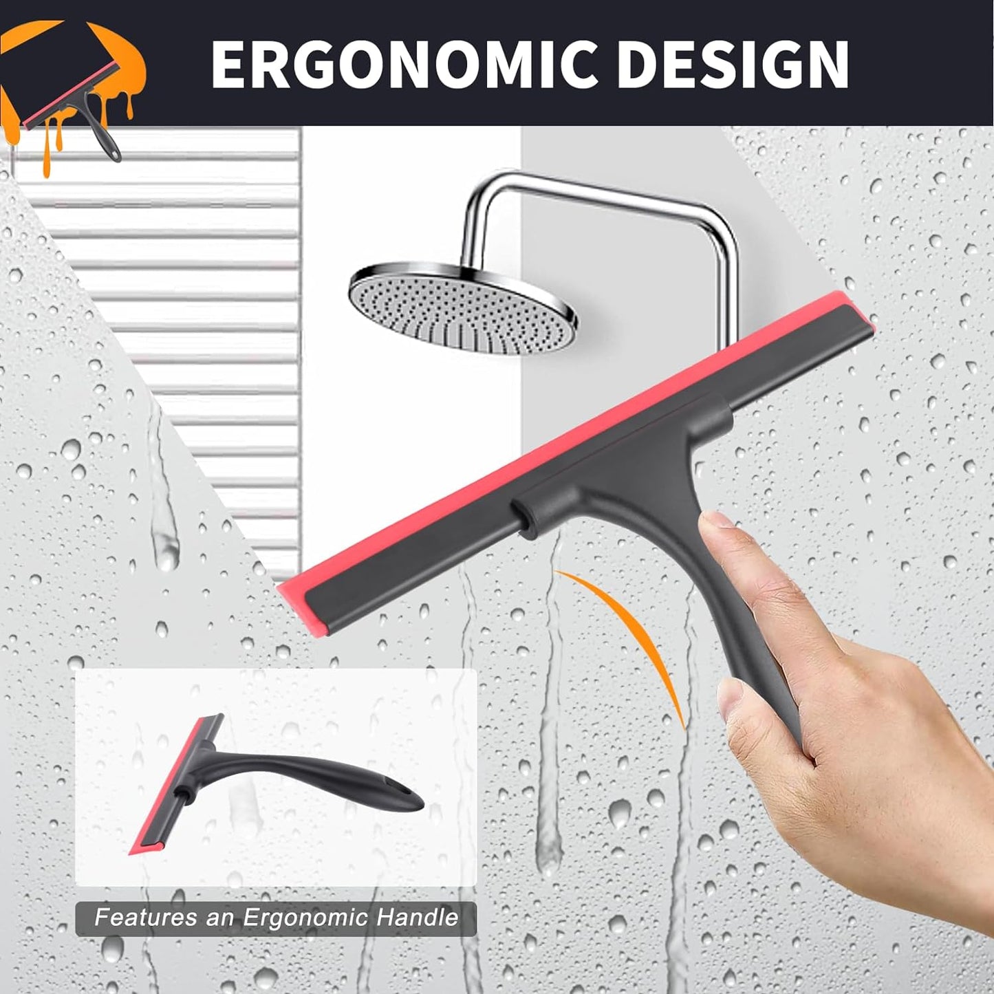 Extra-Long Dusters with Extension Pole 100-Inch for Cleaning & Shower Squeegee for Glass Doors Stainless Steel Squeegee for Shower Glass Door