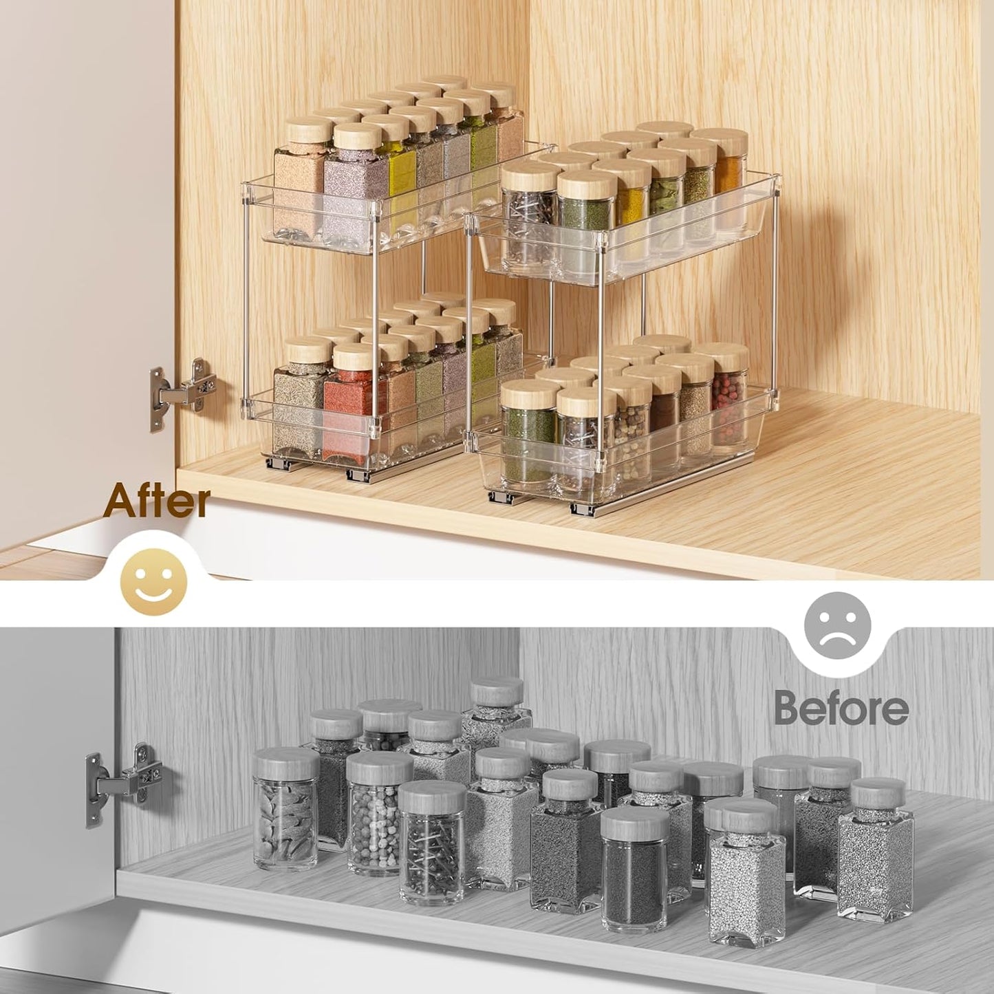 2 Packs Pull Out Spice Rack Organizer for Cabinet, 2 Tier Vertical Spice Organization, 5.47" Wx11.14 Dx9.76 H, Cabinet Size Need:13'' High X 12'' Deep X 6'' Wide(Not for Cabinet with Lip)