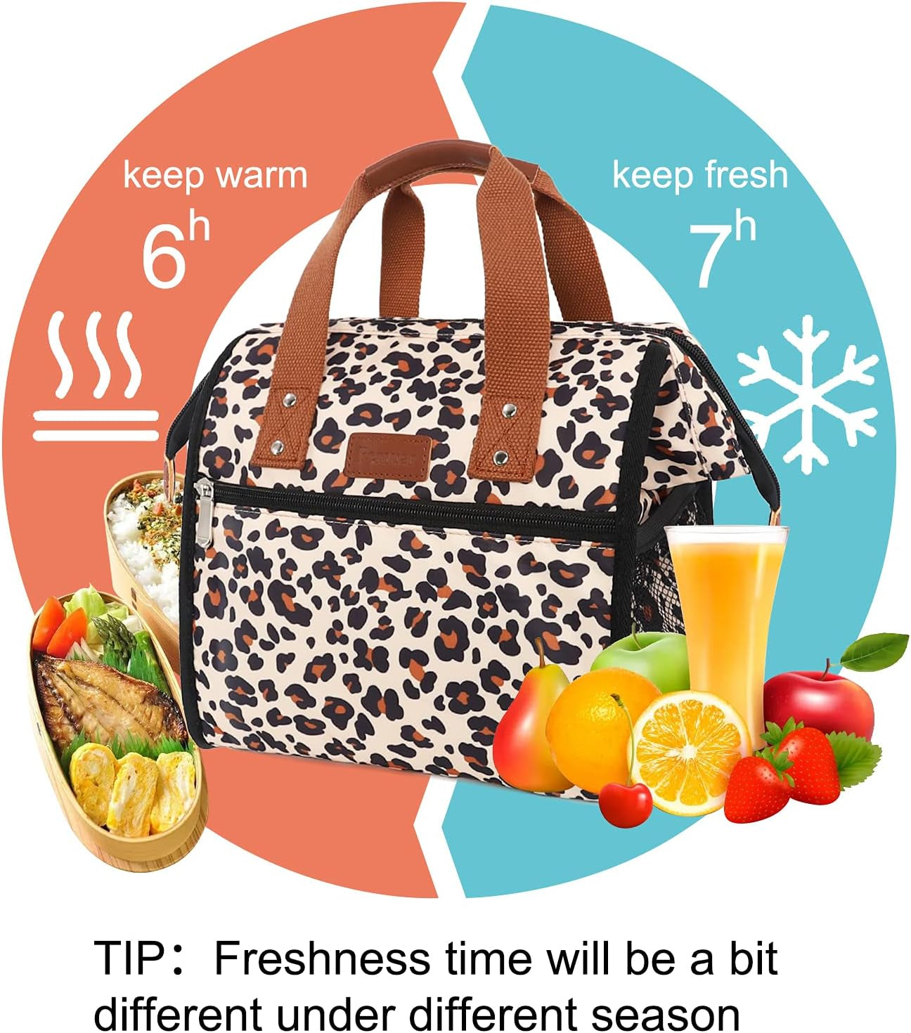 Leopard Lunch Bag Insulated Lunch Bags for Women Men and Kids Reusable & Wide-Open Lunch Tote Bag Portable Insulated Bag for Office, School and Picnic, (Beige with Leopard)