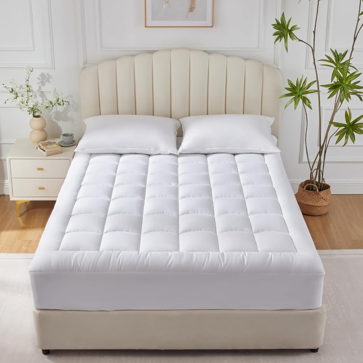 Queen Size Mattress Pad Pillow Top Cotton Cooling Mattress Topper 8-21" Deep Pocket Mattress Cover Quilted Fitted Cooling 450GSM Mattress Protector (60X80 Inch,White)