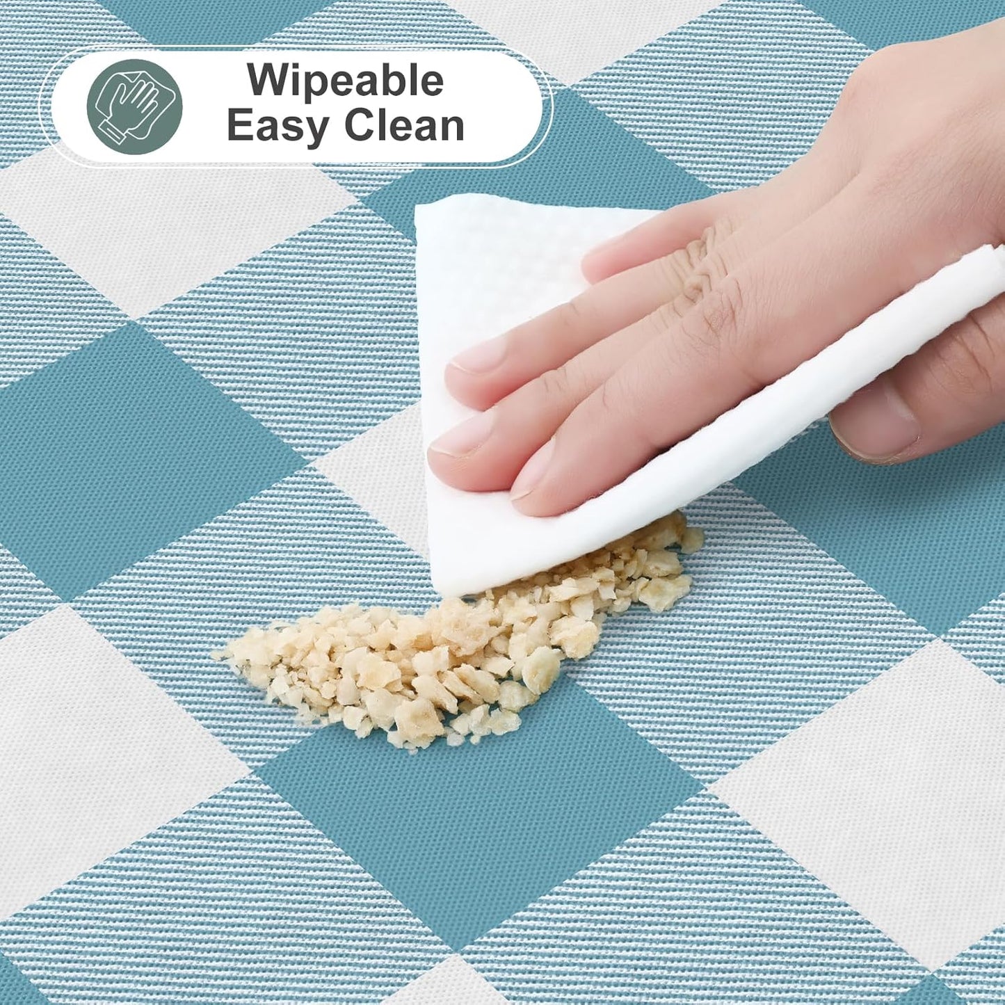 Rectangle Waterproof Vinyl Table Cloth, Buffalo Flannel Backed Tablecloth, Wipeable Plastic Table Cover for Dinner, Kitchen, Outdoor (60" X 84", Aquamarine and White)