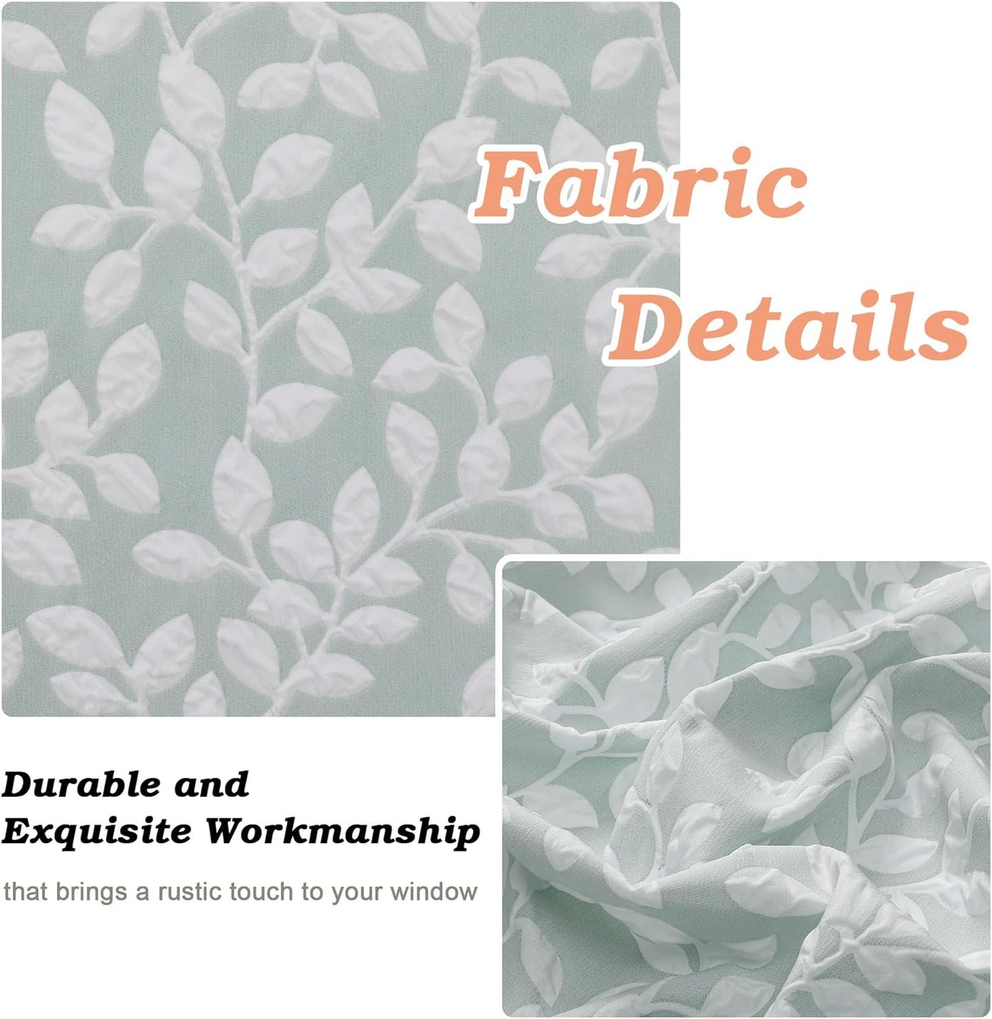 Anna White Green Valances for Windows 14 Inches Long 1 Pieces, Light Filtering Soft 3D Embossed Textured Fabric Curtains for Bedroom Basement Small Windows, 56Wx14L Inches