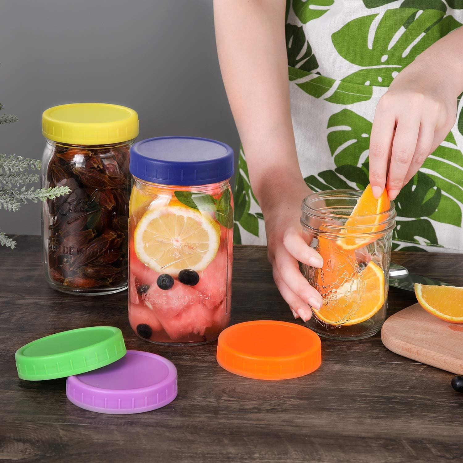 16 Pack Plastic Mason Jar Lids Fits Ball, Kerr & More - 8 Wide Mouth & 8 Regular Mouth - Colored Storage Caps for Canning Jars, Dishwasher Safe & Food Grade & Leakproof