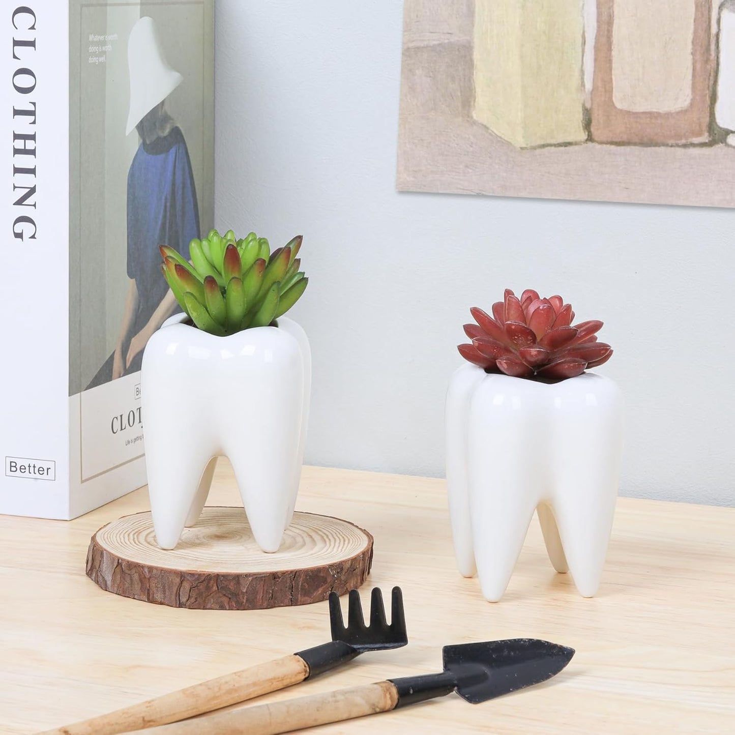 Ceramic Pen Holder, Tooth Shaped Pen Holder for Desk, Cute Pencil Pot White Accessories Desk Organizers for Office, School, Home,Pack of 1