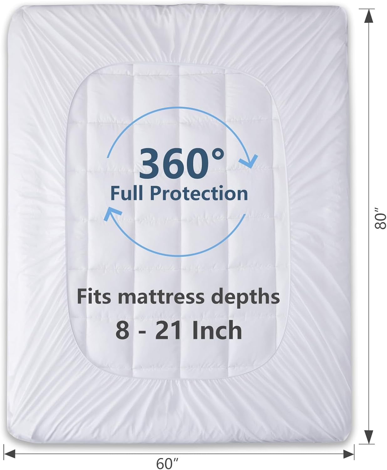 Queen Size Mattress Pad Pillow Top Cotton Cooling Mattress Topper 8-21" Deep Pocket Mattress Cover Quilted Fitted Cooling 450GSM Mattress Protector (60X80 Inch,White)