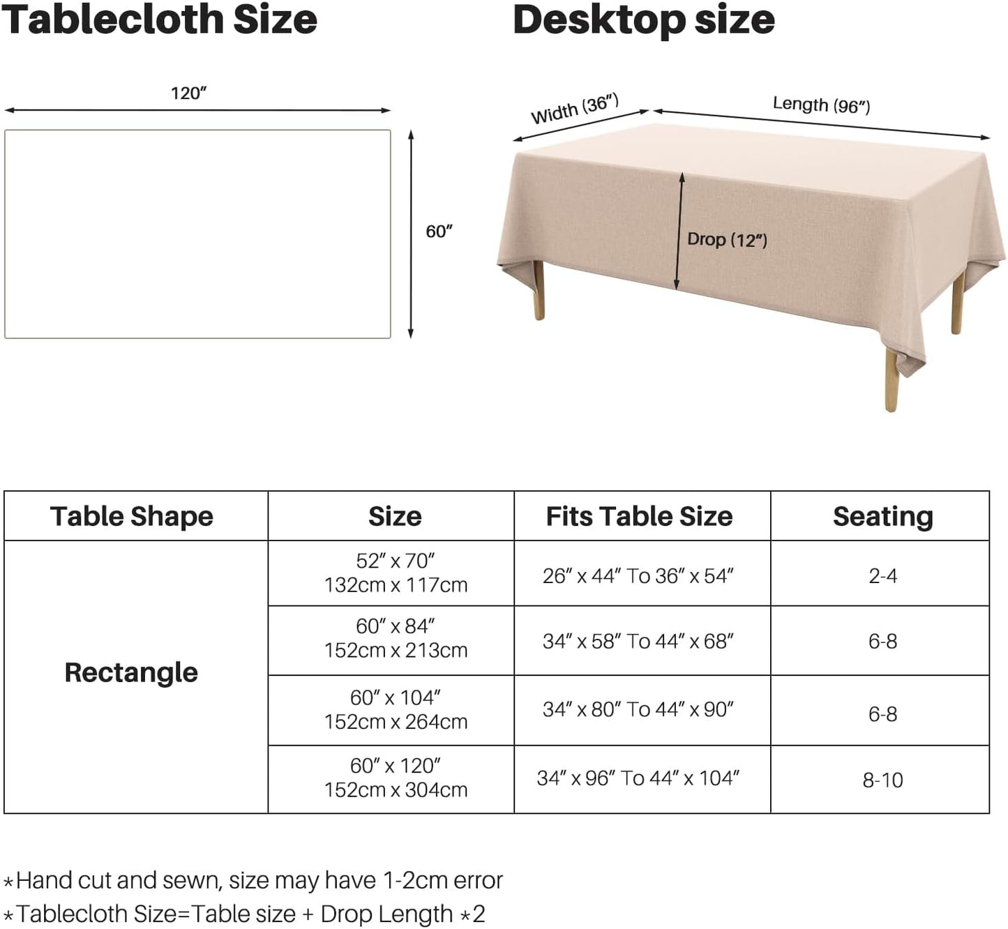 Textured Linen Table Cloth for Rectangle Tables - Khaki Tablecloths Rectangular Waterproof Wrinkle Free Wipeable Dining Table Cover for Spring Wedding Birthday Kitchen Decor, 52 X 70 Inch