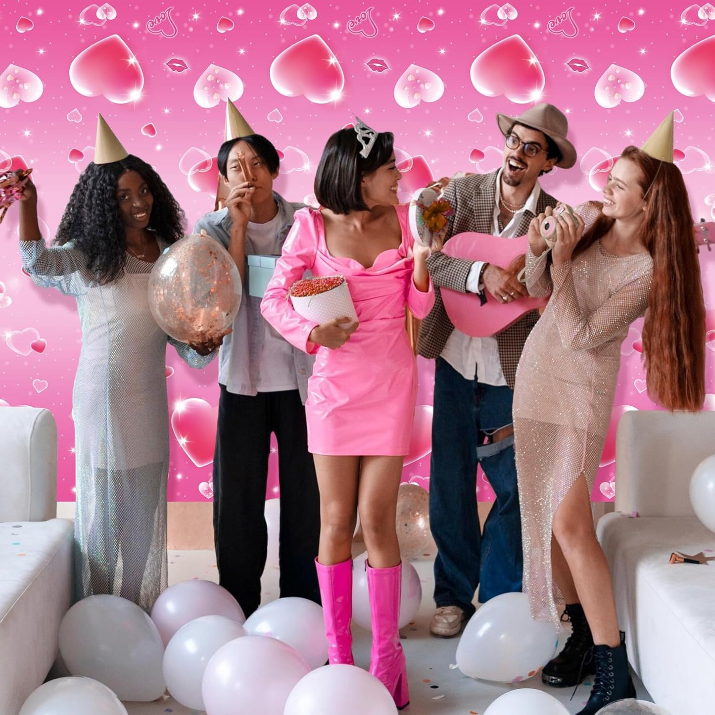 Set of 2 Pink Plastic Tablecloths, 54x108 inches with Dreamy Pink Hearts - Disposable Waterproof Decorations for Galentine's Day, Romantic Weddings, Anniversaries, and Engagements