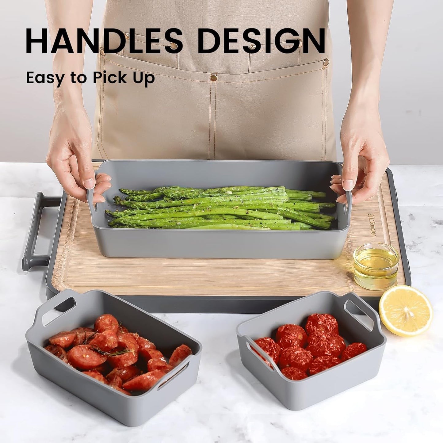 Large Silicone Baking Tray Dividers for Oven Cooking & Meal Prep, Sturdy Heatproof Handles Nonstick Divided Baking Sheet Pan, Reusable Half Sheet Baking Tray, Suitable for Oven Microwave (Gray)