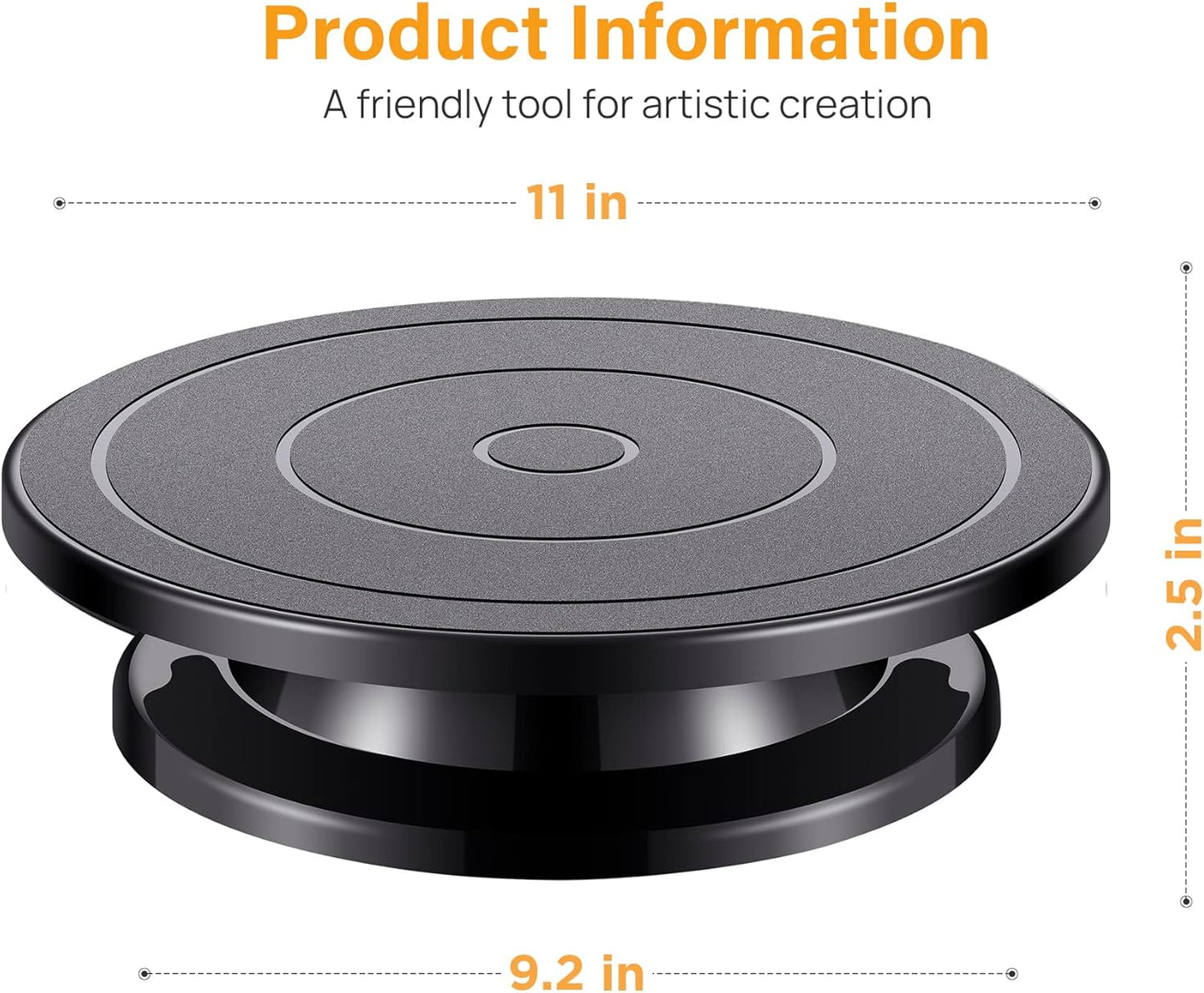 11 Inch Rotate Turntable Sculpting Wheel Revolving Cake Turntable Black Painting Turn Table Lightweight Stand for Paint Spraying Spinner, Cake Decorating, Displaying Item