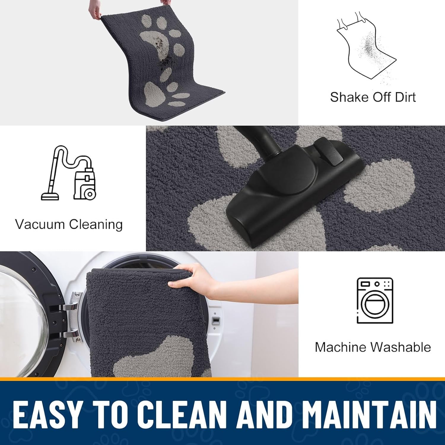 Dog Door Mat for Muddy Paws 30X20, Dirt Trapper Non Slip Washable Indoor Doormats, Absorbent Entryway Carpet for inside Floor, Dark Grey