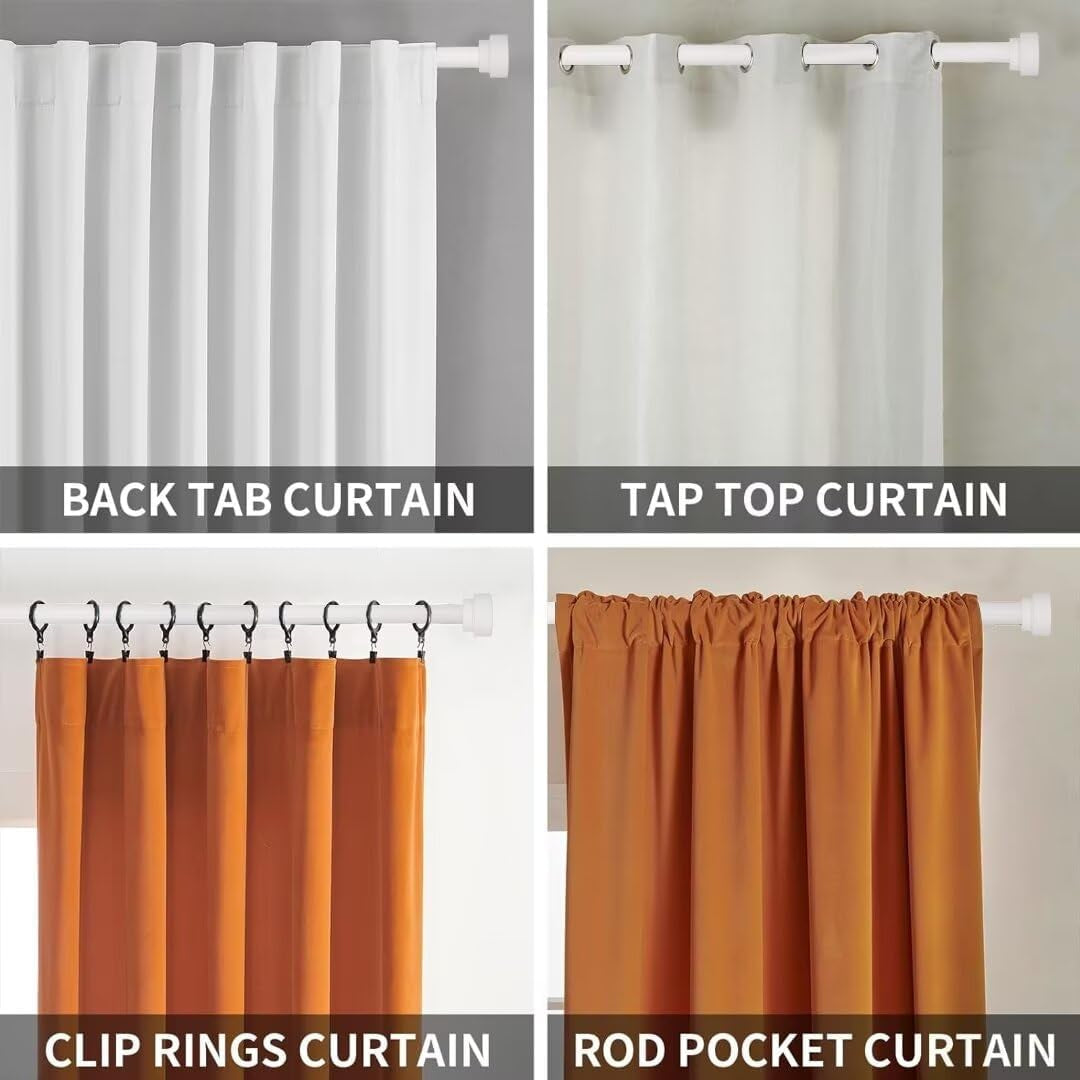 White 32 to 48 Inch Curtain Rods for Windows - Adjustable Curtain Rods for Windows, 1 Inch Diameter Heavy Duty Decorative Window Single Rod with Aluminium Finials
