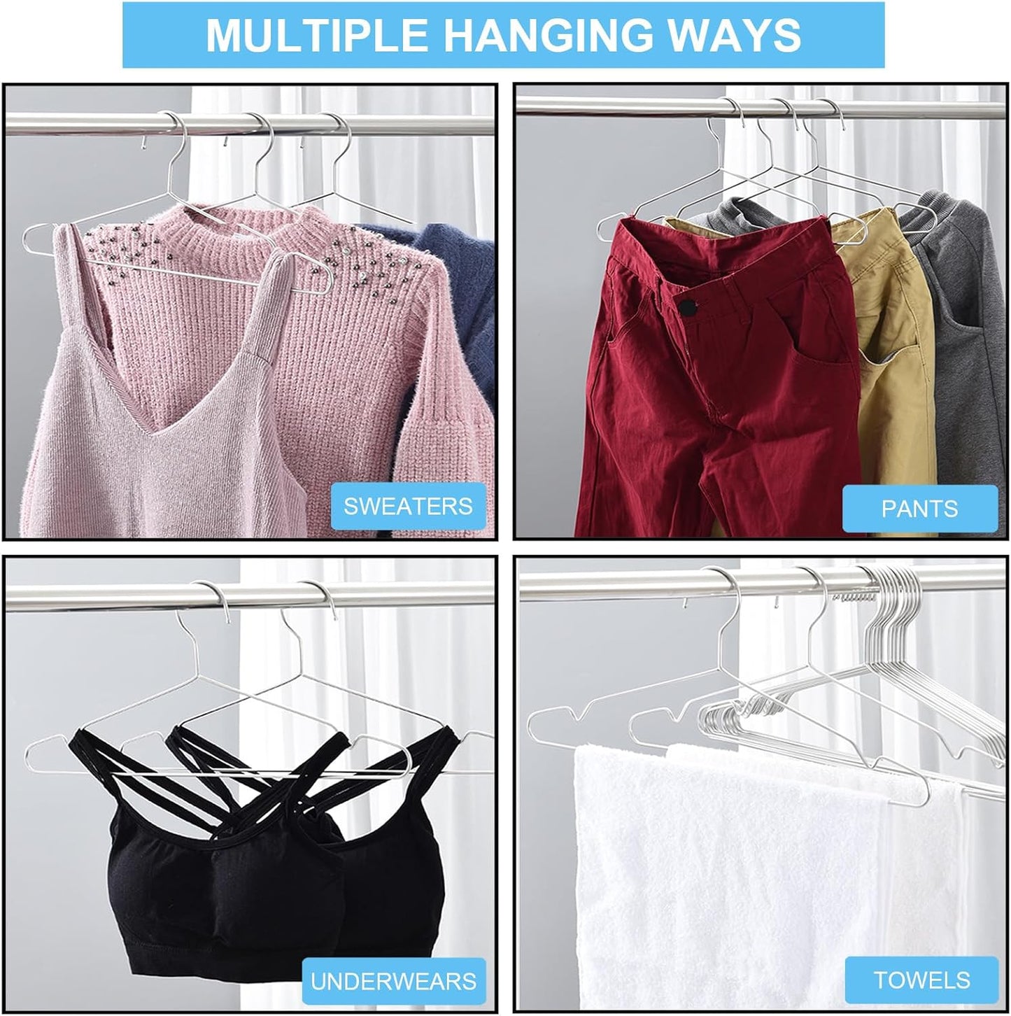 Coat Hangers Clothes 10 Pack Wire Hangers Heavy Duty Stainless Steel Hangers with Non Slip Grooves, 16.5 Inch Ultra Thin Metal Hangers Space Saving Clothing Hanger