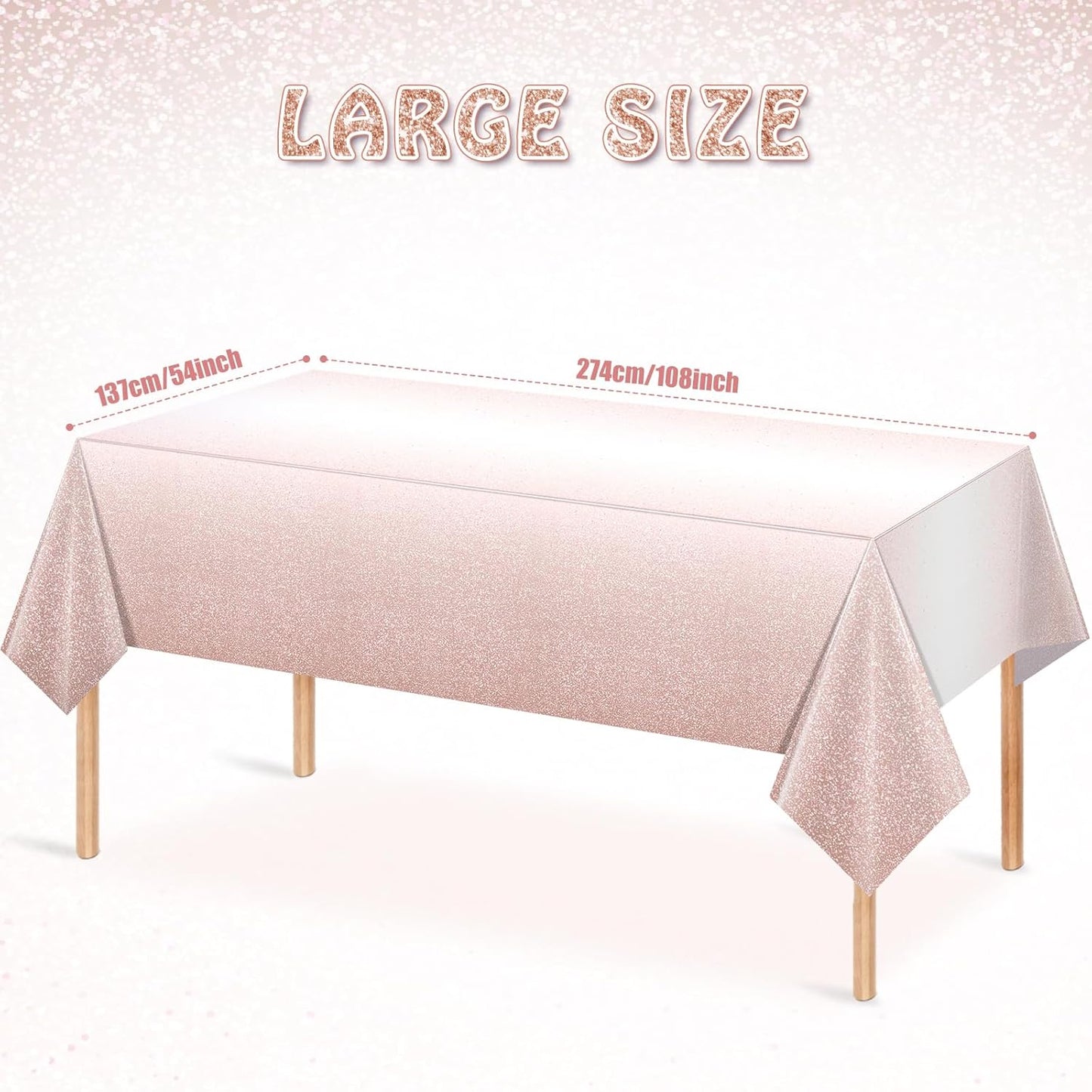 1 Pack Ombre Rose Gold Plastic Tablecloth for Parties, Gradient Pastel Rose Gold Disposable Tablecloths for Rectangle Tables, Light Pink Sprinkle Table Cover for Wedding Birthday Party, 54 X 108 Inch