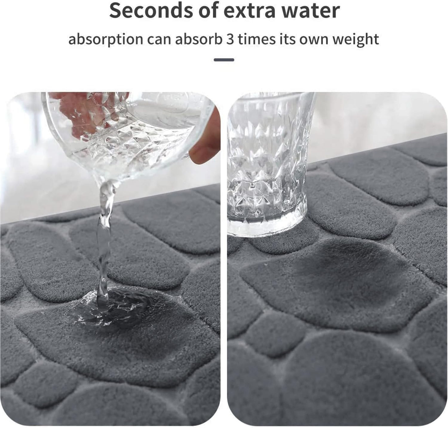 Memory Foam Non-Slip Bathroom Mat, Absorbent Cobblestone Rug, Quick-Dry Washable Floor Mat (17x24, Dark Gray)