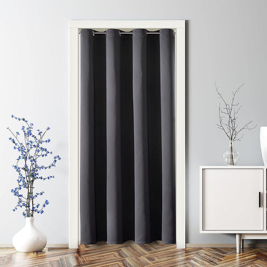 Blackout Door Curtains for Doorway Privacy, Grommet Closet Curtains for Bedroom Closet Door, Thermal Insulated Temporary Doorway Cover Room Divider Drapes (1 Panel, Dark Grey, 34 X 80 Inch)