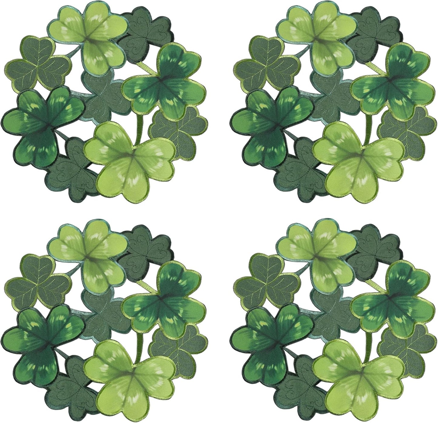 St. Patrick'S Day Placemats Set of 4, round Placemats Applique Embroidered Cutwork Spring Placemats with Irish Clover for Dining Irish Shamrock Spring Festival Tabletop Decor (15"RD, 4Pcs)