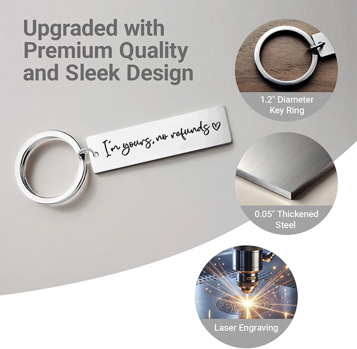 I’M Yours No Refunds Key Chain Boyfriend Girlfriend Husband Wife Birthday Cute Car Accessories Funny Gifts Stainless Steel Keychain (I Am Yours)