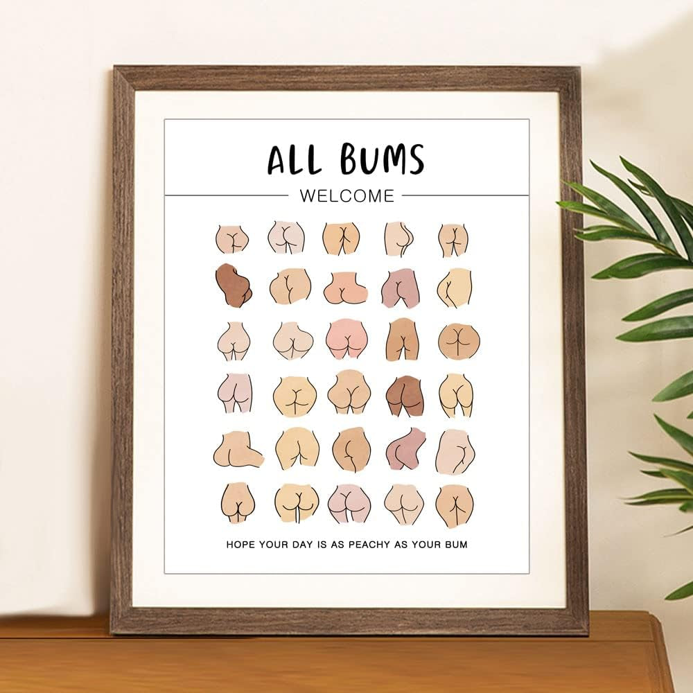 Body Positive Wall Art, Funny Bathroom Art, Self Love Print, All Bums Welcome, Cute Bathroom Butts, Bum Collage, Bathroom Wall Decor, No Framed (8X10 INCH)