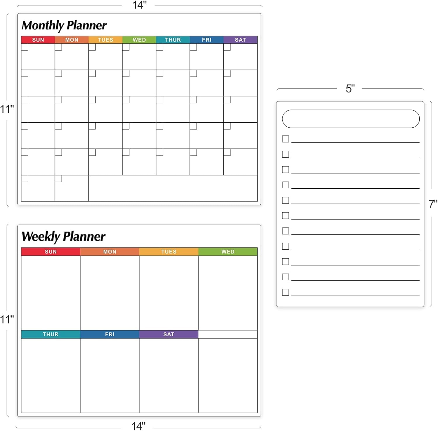 3 Pack Dry Erase Magnetic Calendar for Refrigerator - Monthly & Weekly & Daily Planner, 14"X11" + 4 Pack Magnetic Dry Erase Board Sheet for Fridge, 12"X8"