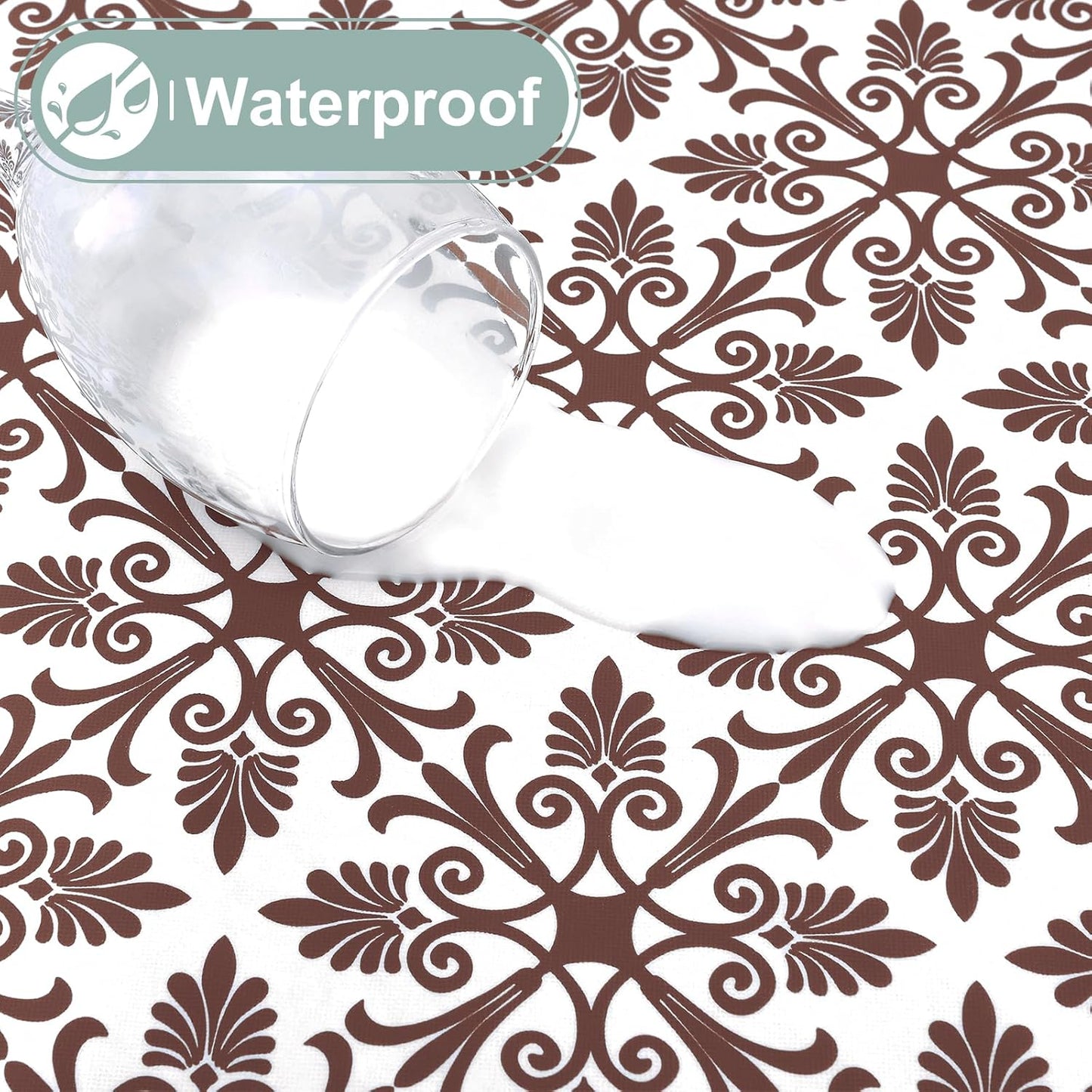 Rectangle Vinyl Table Cloth, Elastic Fitted Flannel Backed Tablecloth, 100% Waterproof Plastic Table Cover Fits 6 Foot Folding Tables for Picnic, Camping, Outdoor (Coffee, 30" X 72")