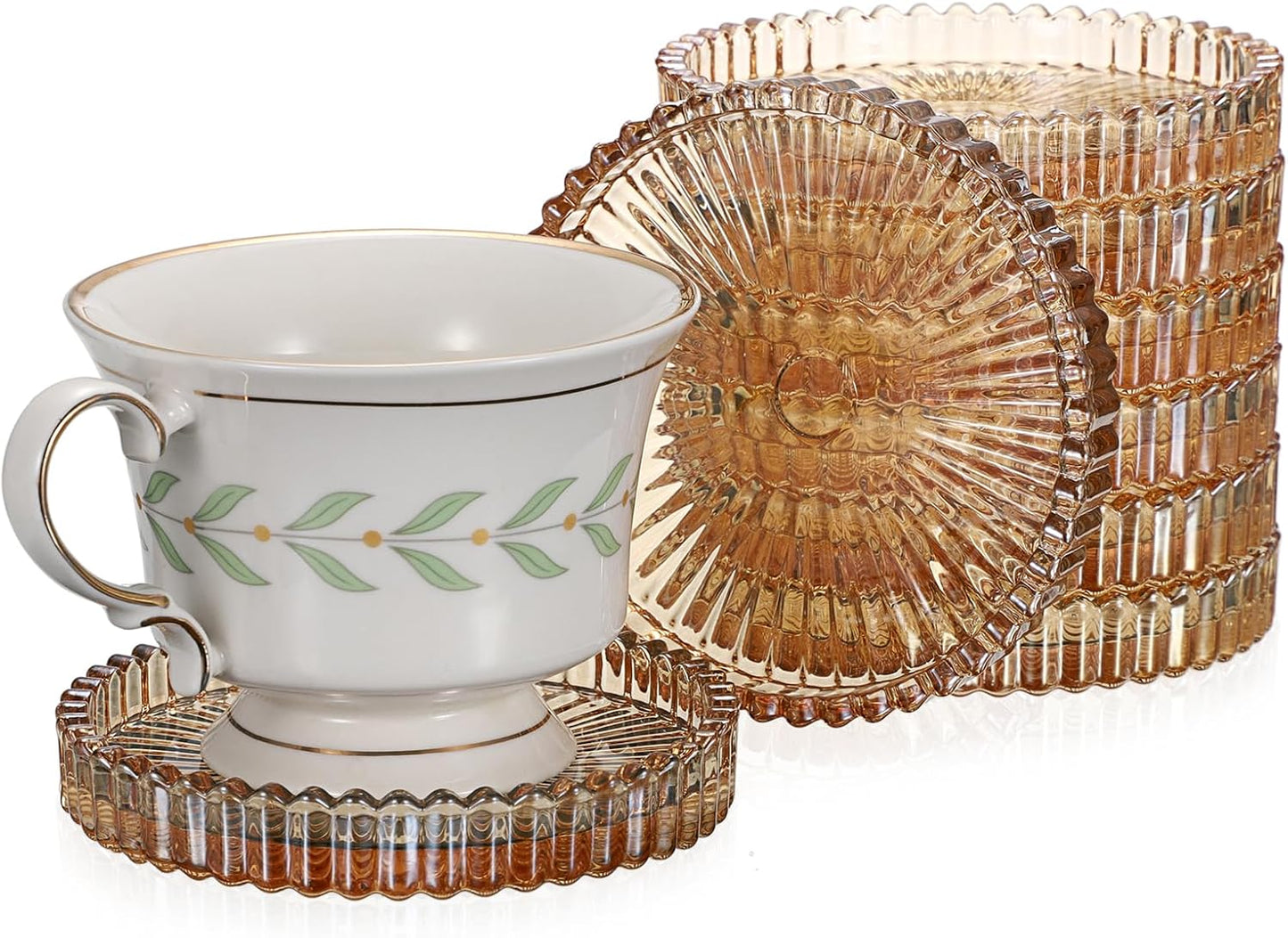 Amber Glass Coaster Set of 8 - Elegant Round Coasters for Drinks, Ideal for Coffee Tables, Offices, Kitchens, Bars, Dining Rooms, Living Rooms, and Patios