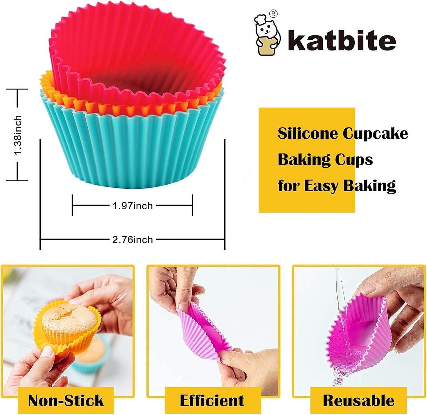 Silicone Cupcake Baking Cups 48 Pack, Heavy Duty Silicone Baking Cups, Reusable & Non-Stick Muffin Cupcake Liners Holders Set for Party Halloween Christmas Bakery Molds Supplies