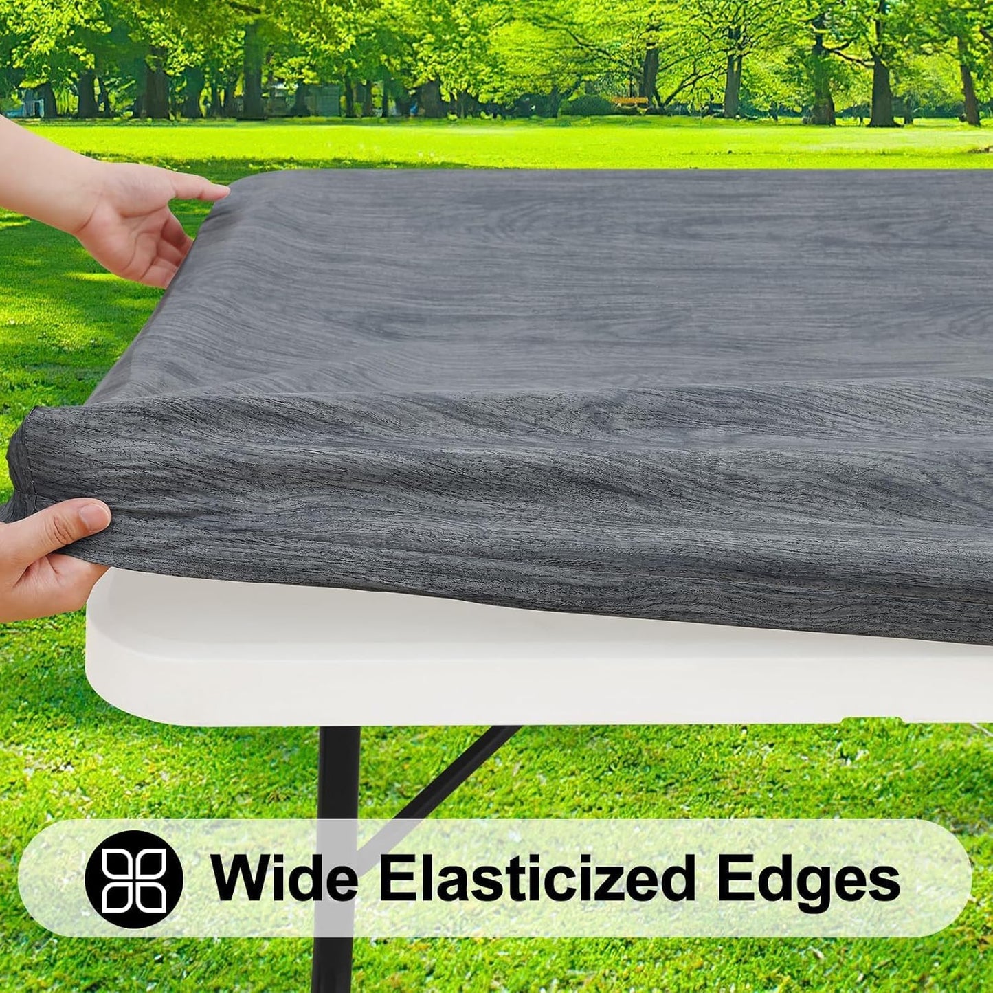 Rectangle Picnic Tablecloth, Wipeable Flannel Backed Vinyl Tablecloths for 6 Foot Tables, Waterproof Elastic Fitted Table Covers for Camping, Indoor, Outdoor (Grey, 30X72 Inches)
