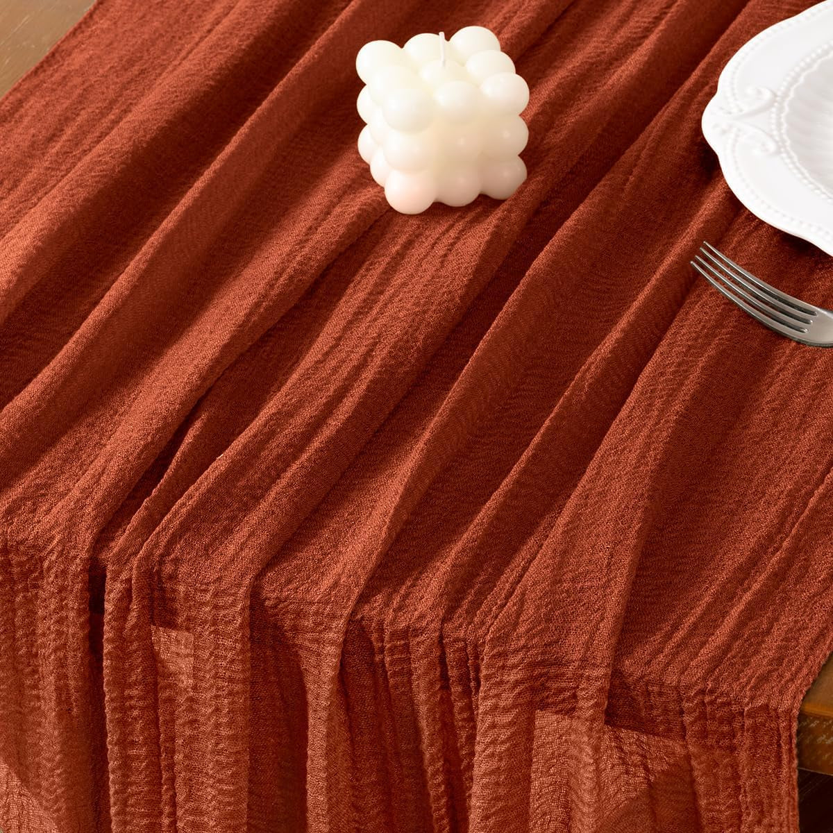 Terracotta Cheesecloth Table Runner Fall Thanksgiving Gauze 120 Inch Rustic Boho Cheese Cloth Runner for Wedding Party Baby Bridal Shower Centerpiece Decoration Holiday Home Decorations