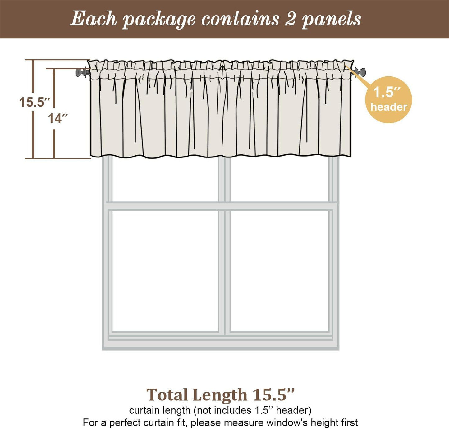 Black Valances for Window, Room Darkening Short Curtains for Kitchen Bedroom Living Room, Rod Pocket Top Small Window Treatment Valance RV Bunk Panels, 40" Wx14 L, 2 Pieces