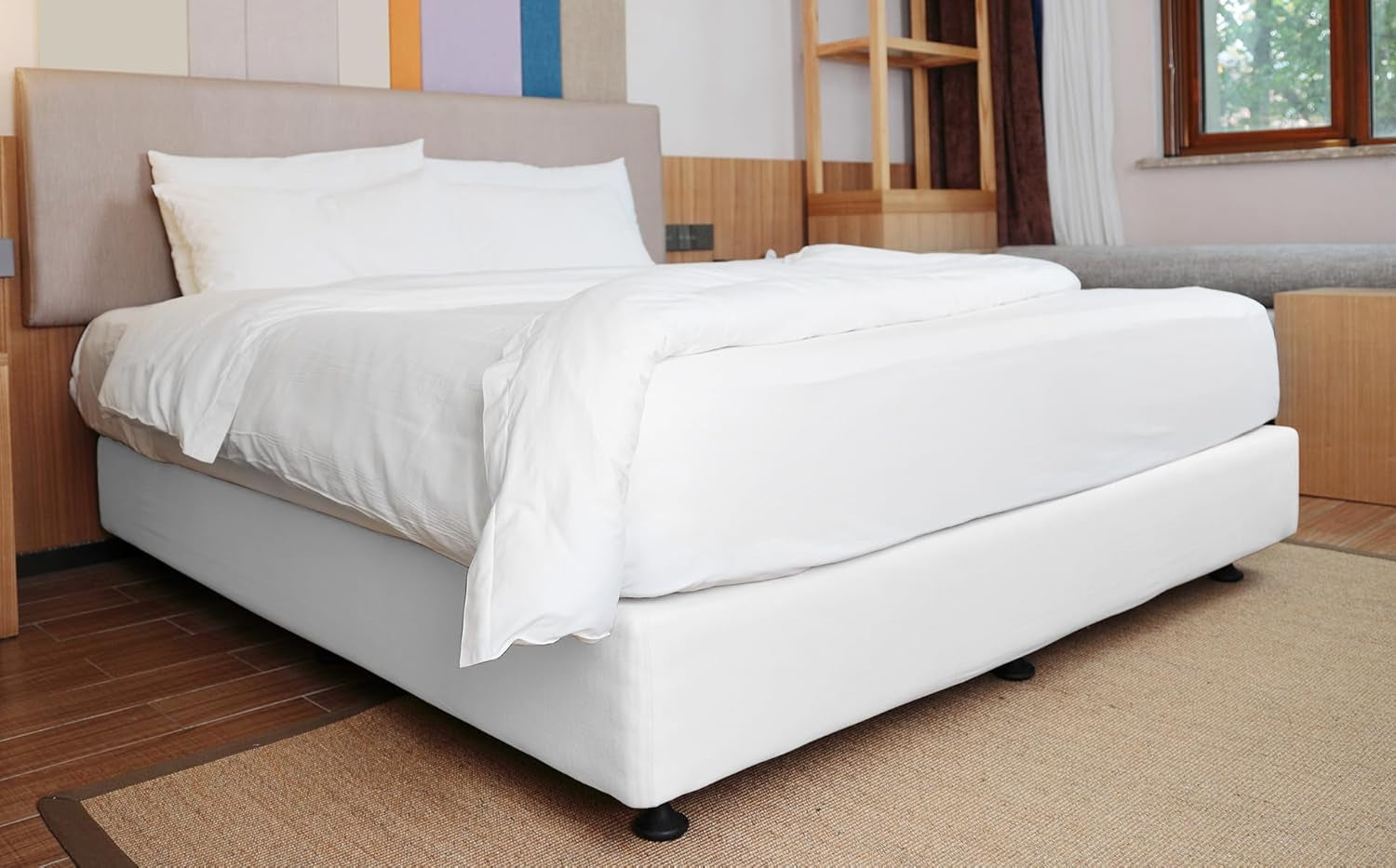 Box Spring Cover Queen Size - Jersey Knit & Stretchy Wrap around 4 Sides Bed Skirt for Hotel & Home - Queen/Queen XL, White