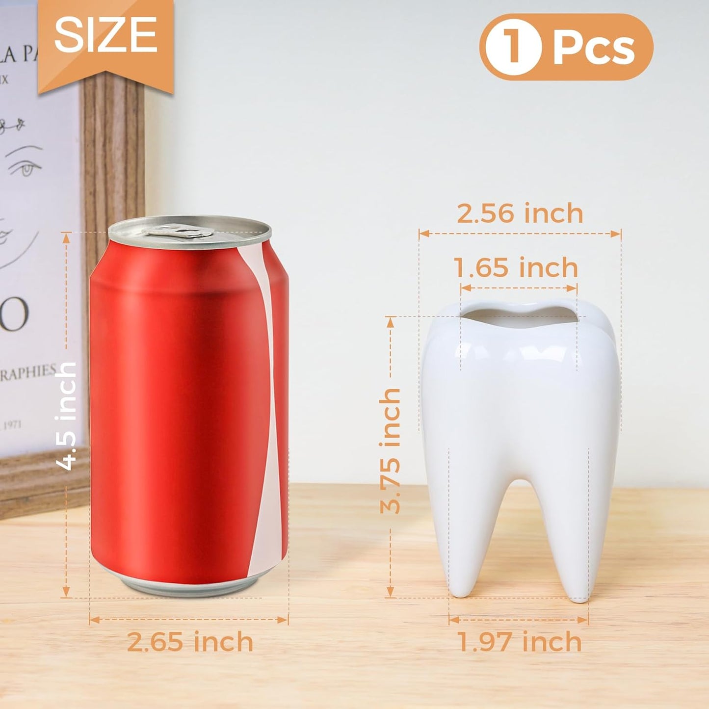 Ceramic Pen Holder, Tooth Shaped Pen Holder for Desk, Cute Pencil Pot White Accessories Desk Organizers for Office, School, Home,Pack of 1