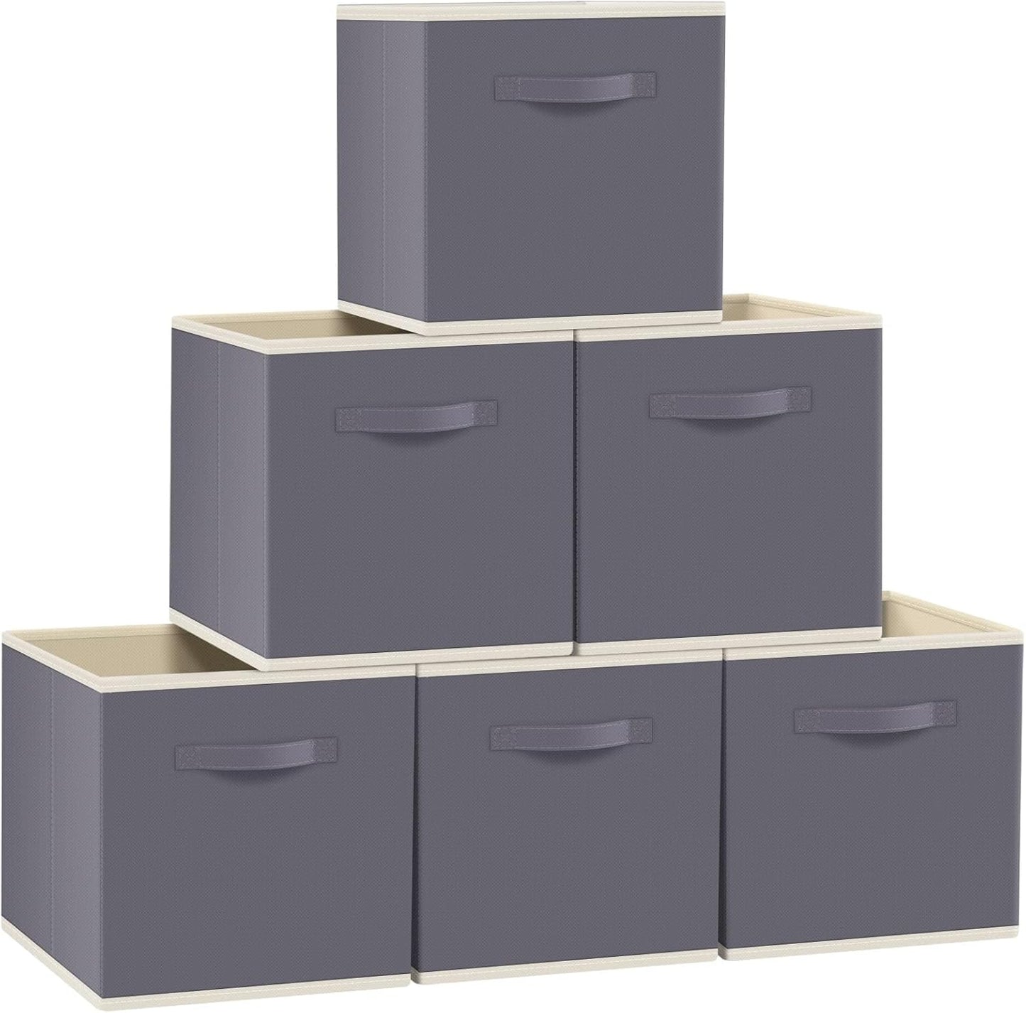 Fabtotes Storage Bins 6 Pack Collapsible Storage Cubes, 11"X10.5"X10.5" Large Book Organizer Boxes with Handles and Cardboard, Baskets for Organizing Closet Shelves (Grey)