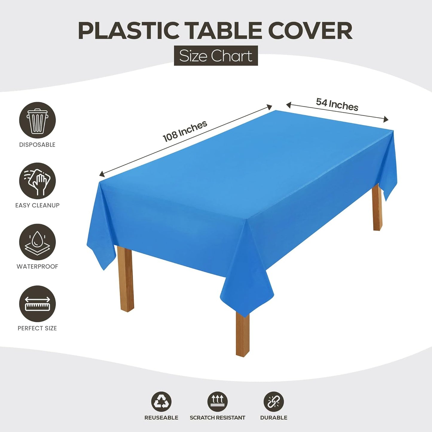 Plastic Table Cloth Disposable (12 Pack - 54X108 Inch) Blue Rectangle Tablecloth Waterproof Stain Resistant Party Table Cover