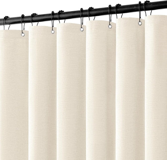 Extra Long Waterproof Linen Shower Curtain Set, 84 Inches with 12 Metal Hooks, Washable Heavy Fabric for Bathroom and Hotel, 72 x 84 Inches, Ivory