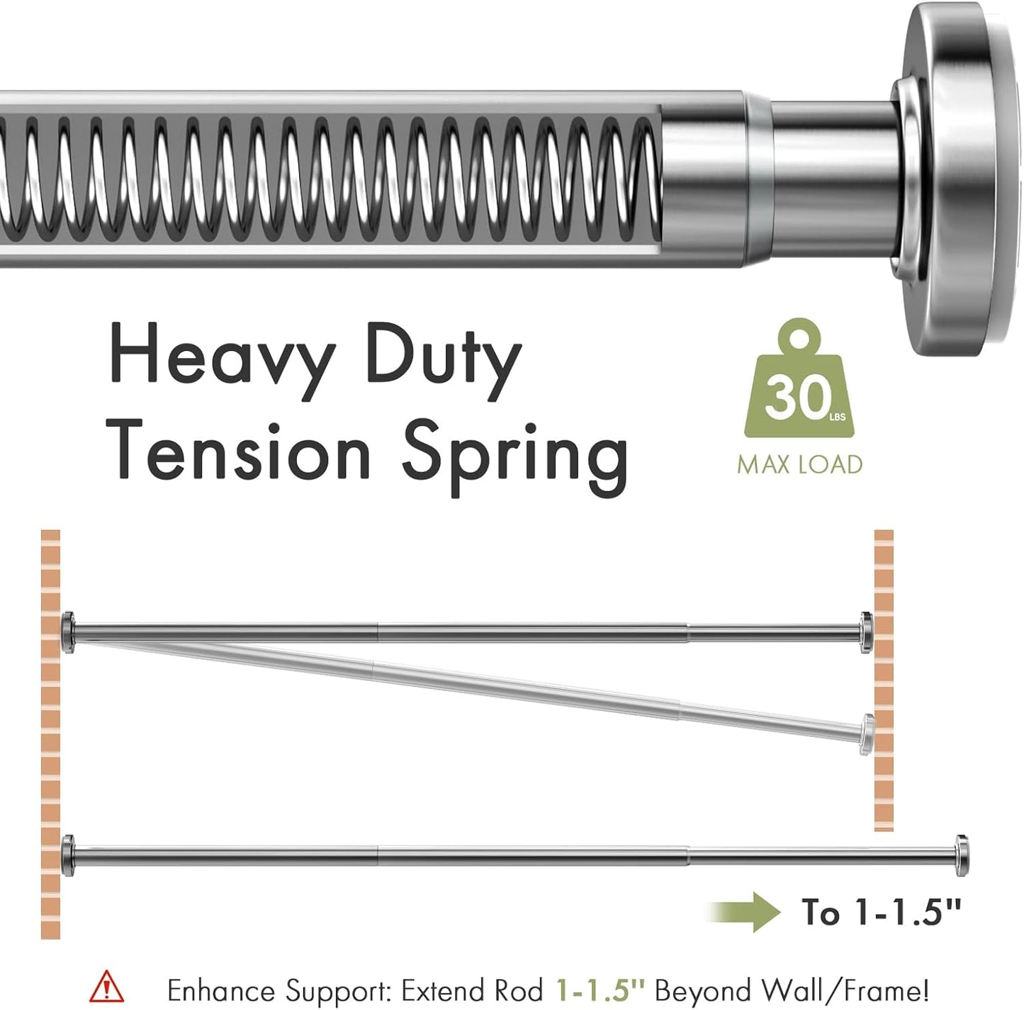 Spring Tension Shower Curtain Rod, 31-46.5 Inches Heavy Duty Tension Rod Rust Proof Bathroom Curtain Rod, Adjustable No Drill Easy Segmented Installation, Chrome