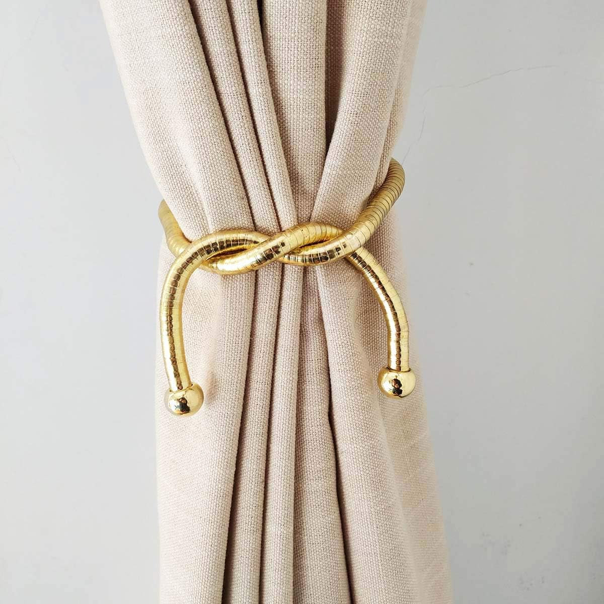 Curtain Tiebacks Clips, Decorative Drapes Holdbacks, Handmade Metal Rope Tiebacks, Creative Window Drapes Twist Tie Backs, Curtain Holders(Gold, 2 Pack)