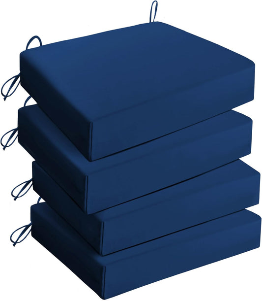 Outdoor Chair Cushions Pack of 4, Water Resistant Patio Cushions with Ties, High Density Sponge Filling Square Corner Seat Cushions for Outdoor Furniture, 18.5"X16"X3", Navy Blue