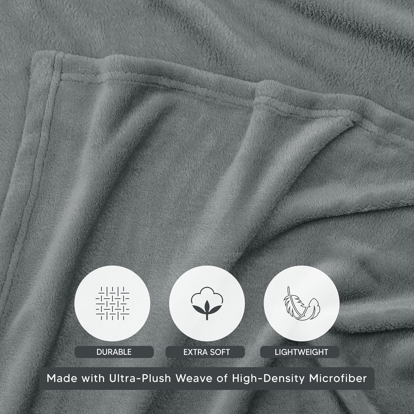 Cool Grey Fleece Blanket Queen Size Fuzzy Soft Anti-Static Microfiber Bed Blanket (90X90 Inch)