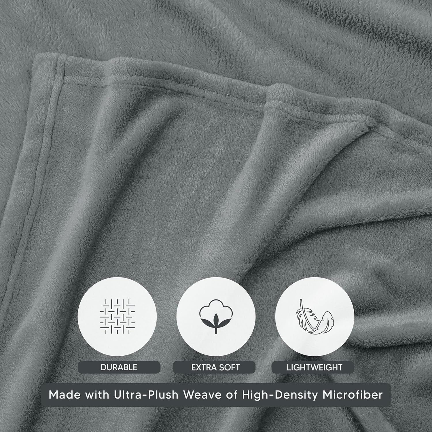 Cool Grey Fleece Blanket Queen Size Fuzzy Soft Anti-Static Microfiber Bed Blanket (90X90 Inch)