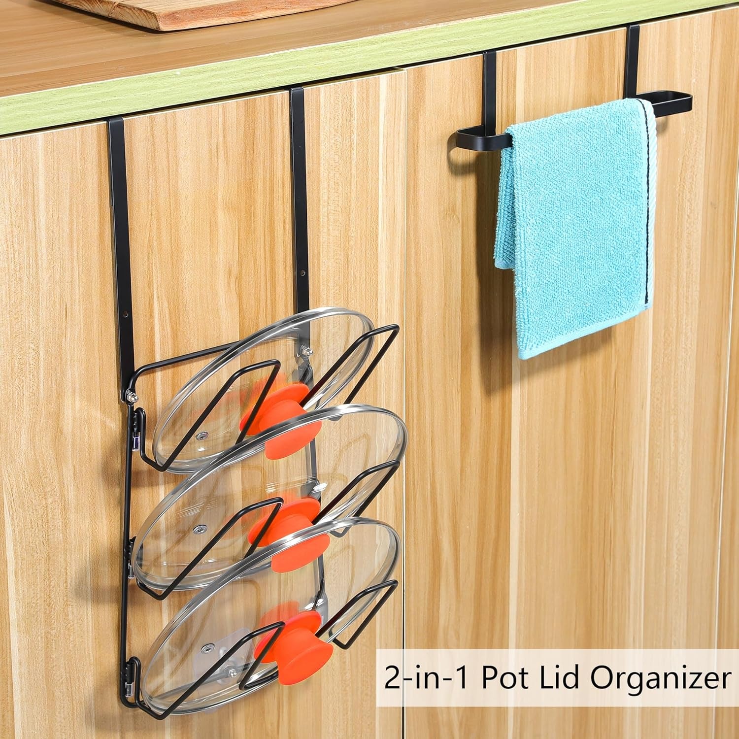 2-Pack Pot Lid Organizer with 6-Tier Design for Cabinet Storage, Over-Door Rack for Kitchen Pots and Pans